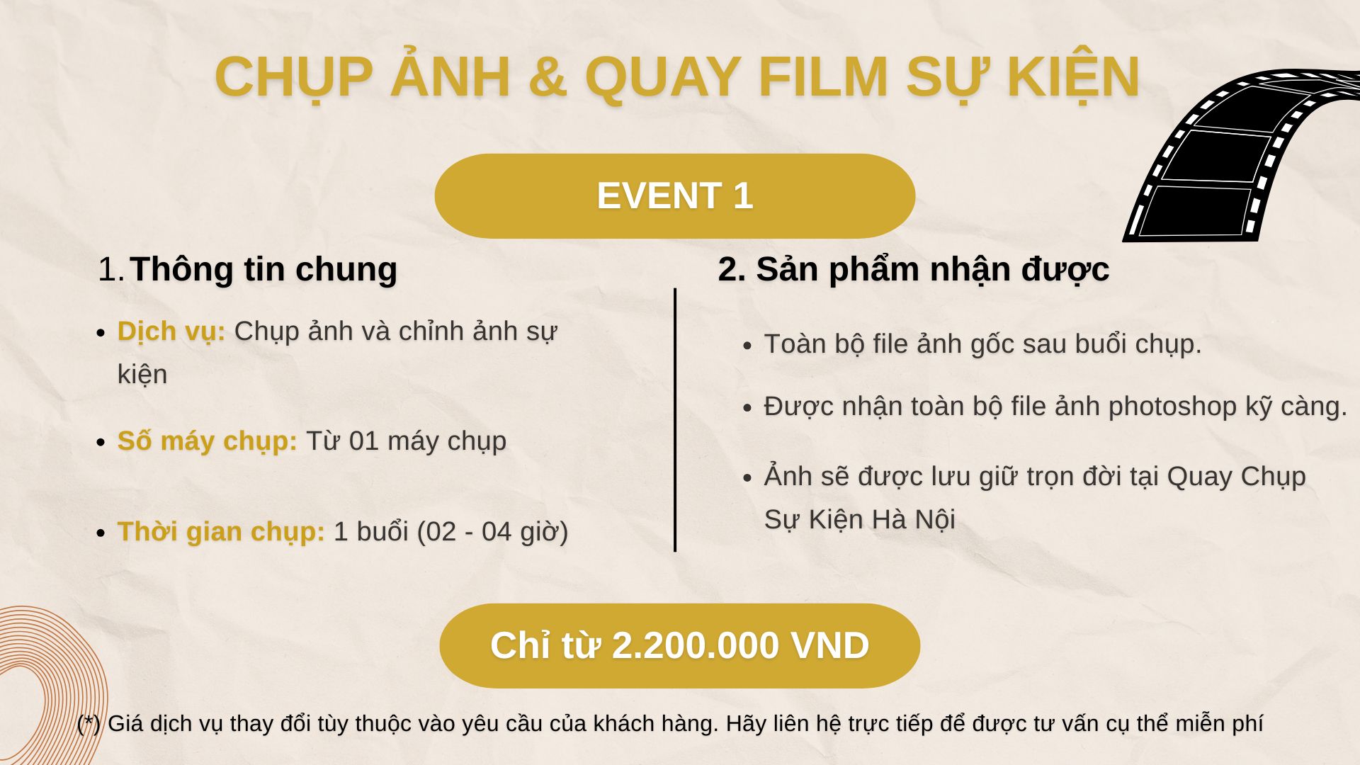 Bảng Giá Chụp ảnh sự kiện